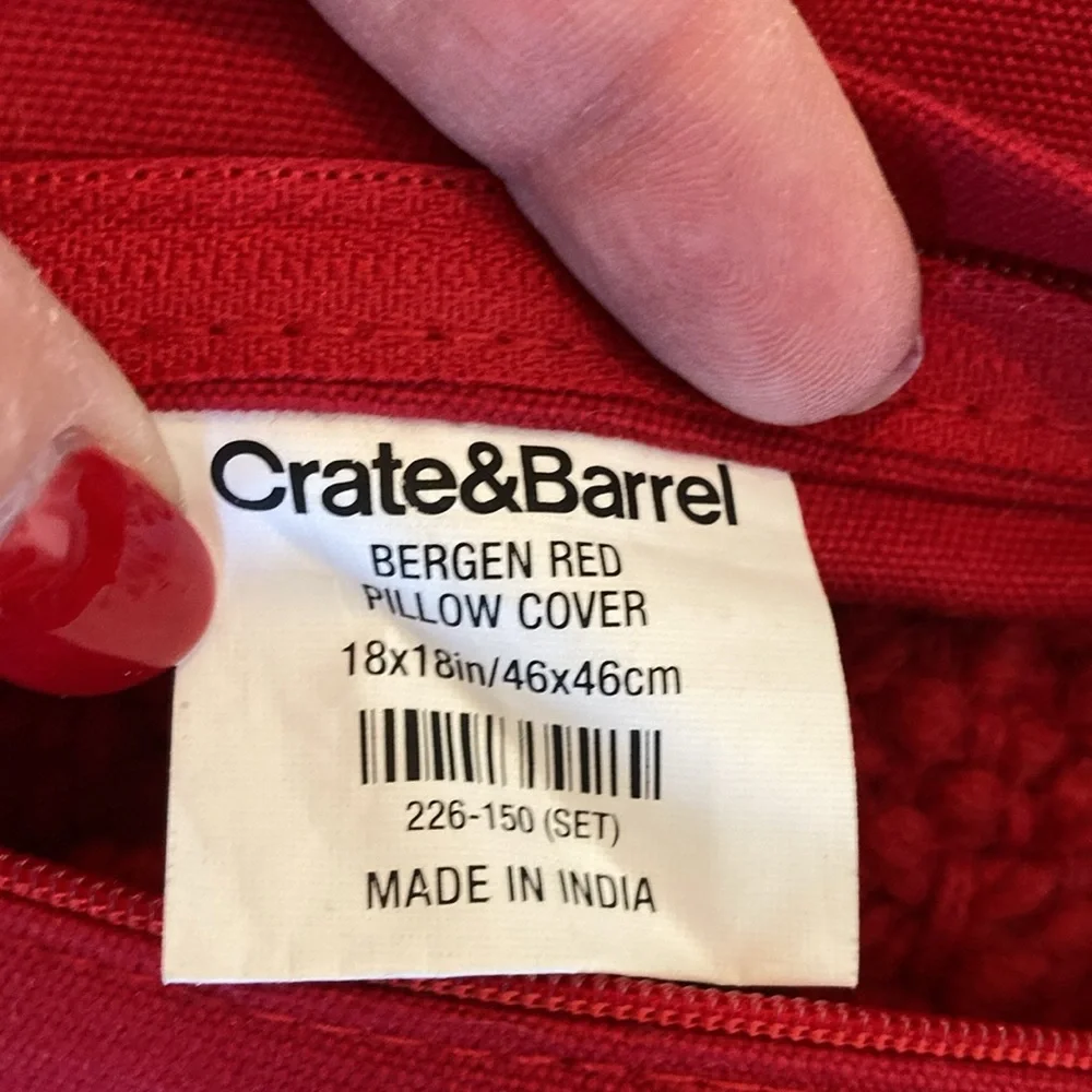 Crate & Barrel Bergen Red knit crochet pillow cover